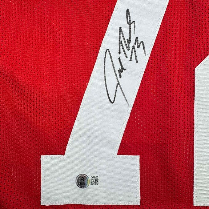 Framed Autographed/Signed Joe Thomas 35x39 Wisconsin Red College Football Jersey Beckett BAS COA