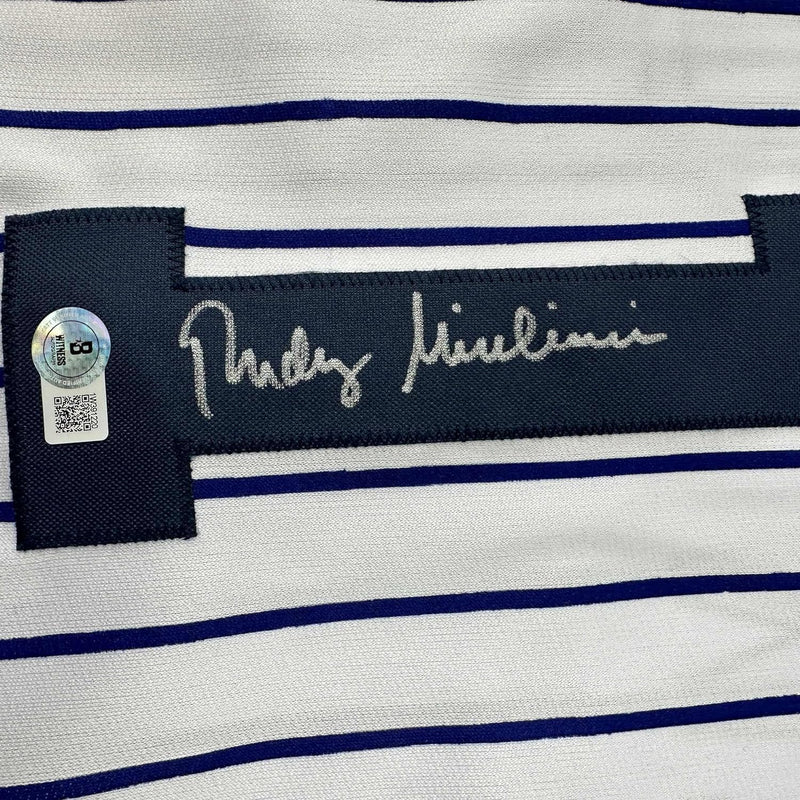 Framed Autographed/Signed Rudy Giuliani 35x39 New York Pinstripe Baseball Jersey Beckett BAS COA