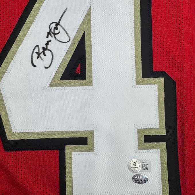 Framed Autographed/Signed Brent Jones 35x39 San Francisco Red Alternate Football Jersey Beckett BAS COA