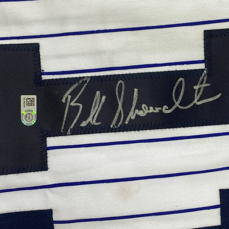 Framed Autographed/Signed Buck Showalter 35x39 New York Pinstripe Baseball Jersey MLB COA