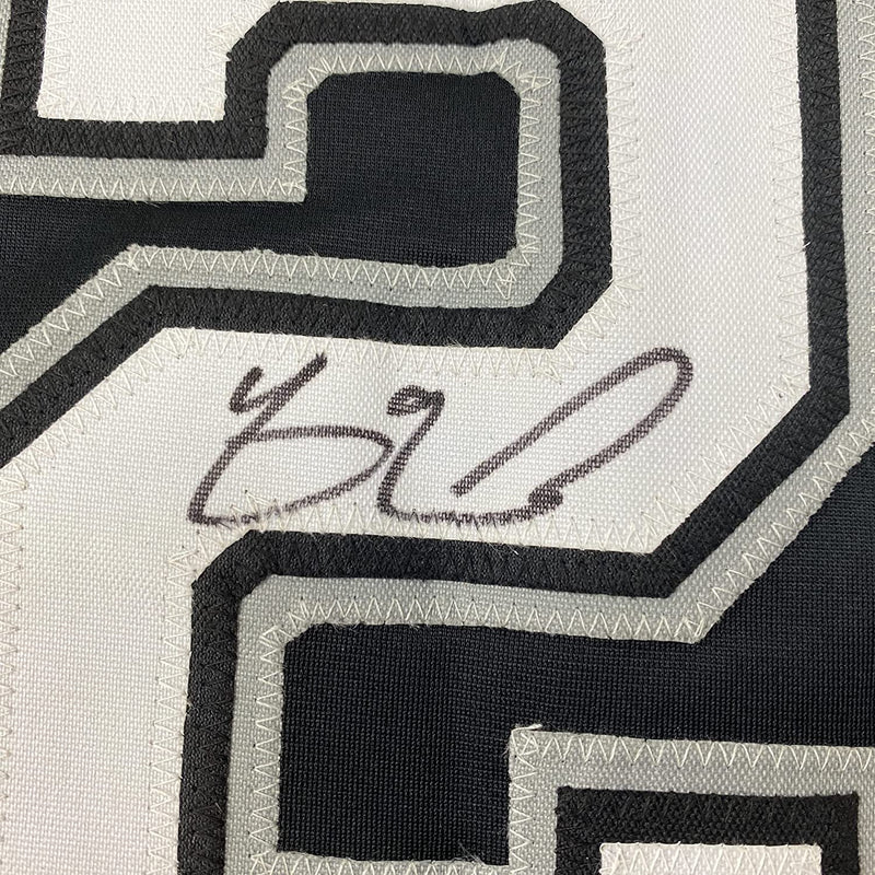Framed Autographed/Signed Yasmani Grandal 35x39 Chicago Black Baseball Jersey Beckett BAS COA