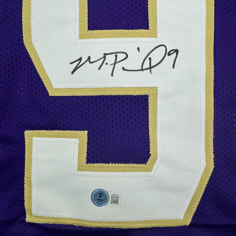 Framed Autographed/Signed Michael Penix Jr. 35x39 Washington Huskies Purple College Football Jersey Beckett BAS COA