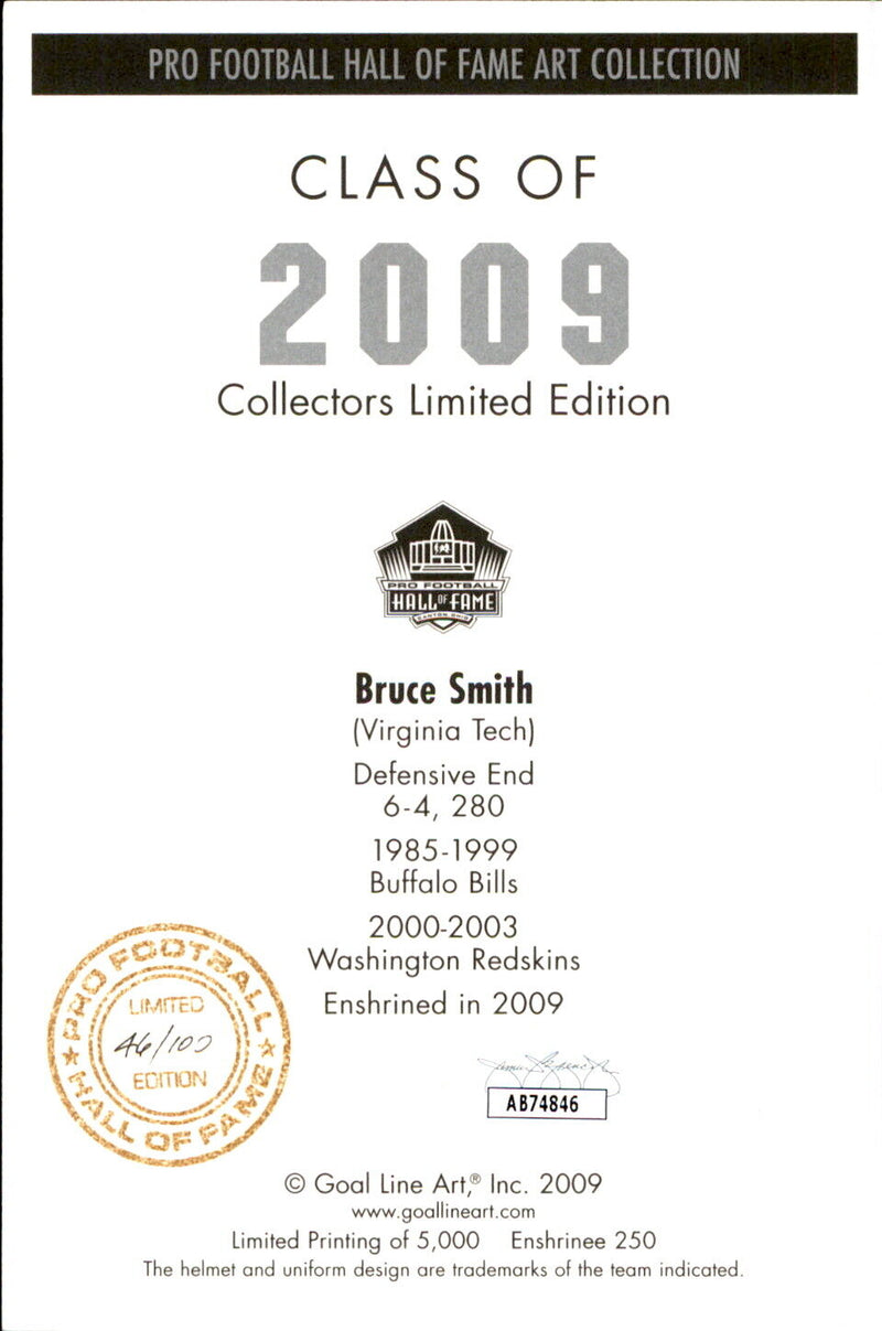 Bruce Smith HOF Autographed Goal Line Art GLAC Postcard LE 46/100 Bills JSA