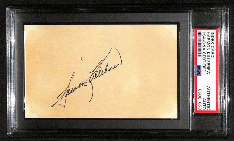 Harmon Killebrew HOF Signed 3x5 Index Card Minnesota Twins PSA/DNA 184234