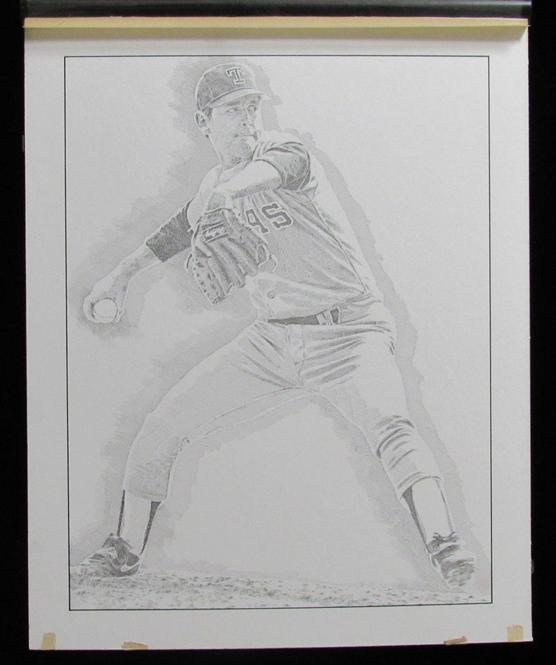 Nolan Ryan HOF UNSIGNED 16x20 B/W Drawing Texas Rangers 190124