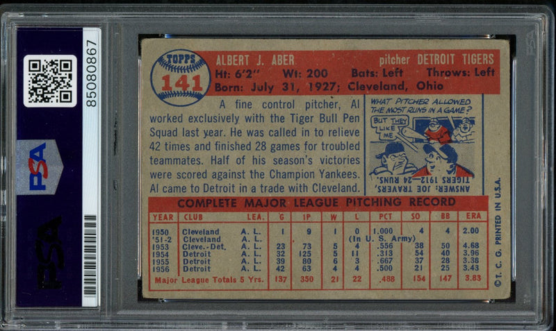 1957 TOPPS Al Aber #141 Auth Card Signed Detroit Tigers PSA/DNA 184110