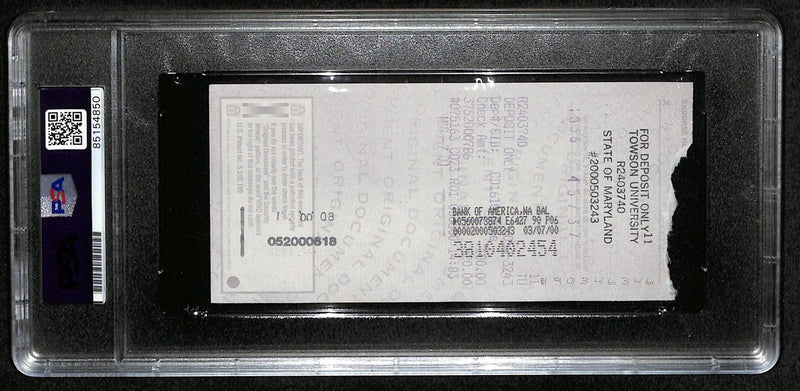 Johnny Unitas HOF Signed/Autographed 2000 Bank Check Colts PSA/DNA MINT 9 189578