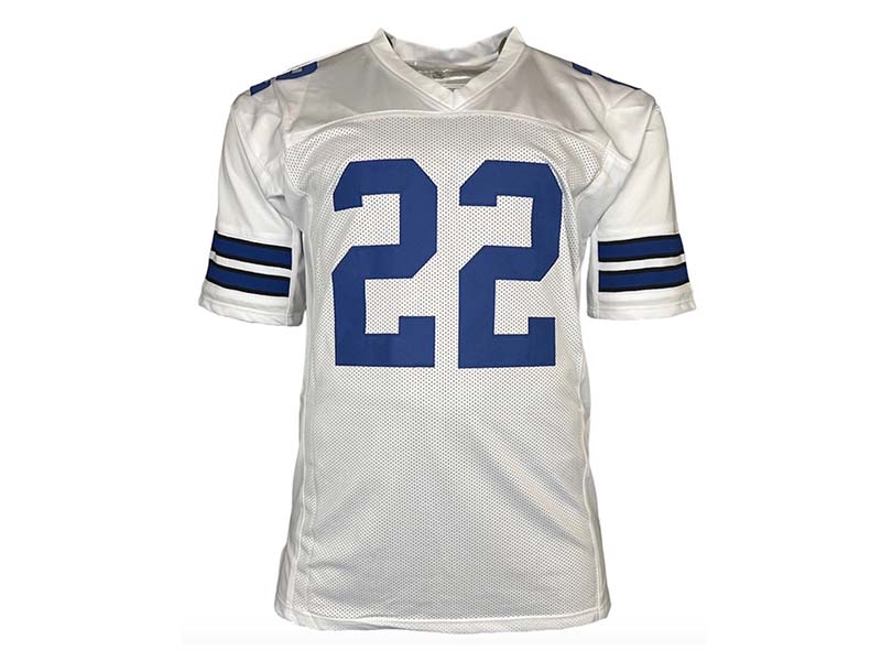 Emmitt Smith Signed Dallas White Stats Football Jersey (PSA) — RSA