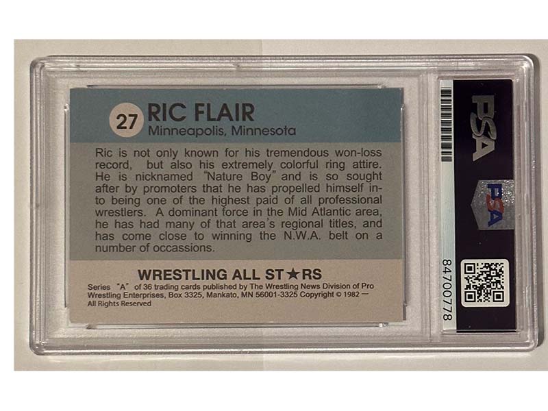 Ric Flair Signed Wrestling All Stars #27 Reprint Card PSA Wooo inscription