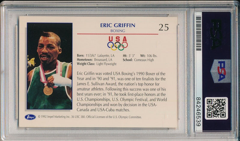 Eric Griffin USA Olympic Boxing Signed 1992 Impel Card #25 PSA/DNA 155264