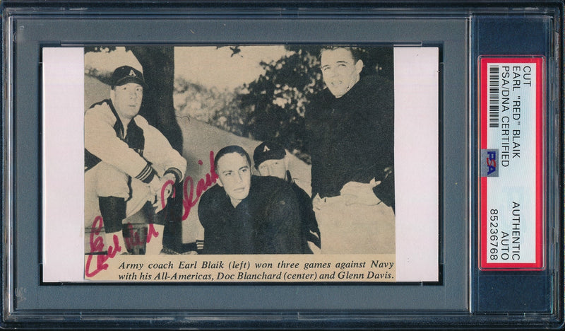 Earl "Red" Blaik CFB HOF Signed/Auto Cut on 3x5 Card Army  PSA/DNA 188294