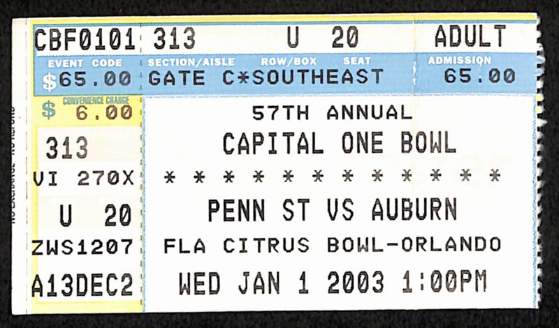 2003 Citrus Bowl College Football  Ticket Stub Penn State vs. Auburn. 189898