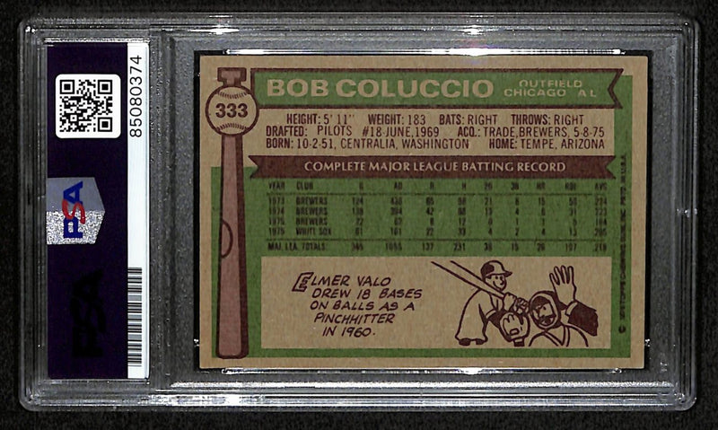 Bob Coluccio Signed 1976 Topps Card #333 Chicago White Sox PSA/DNA 184427