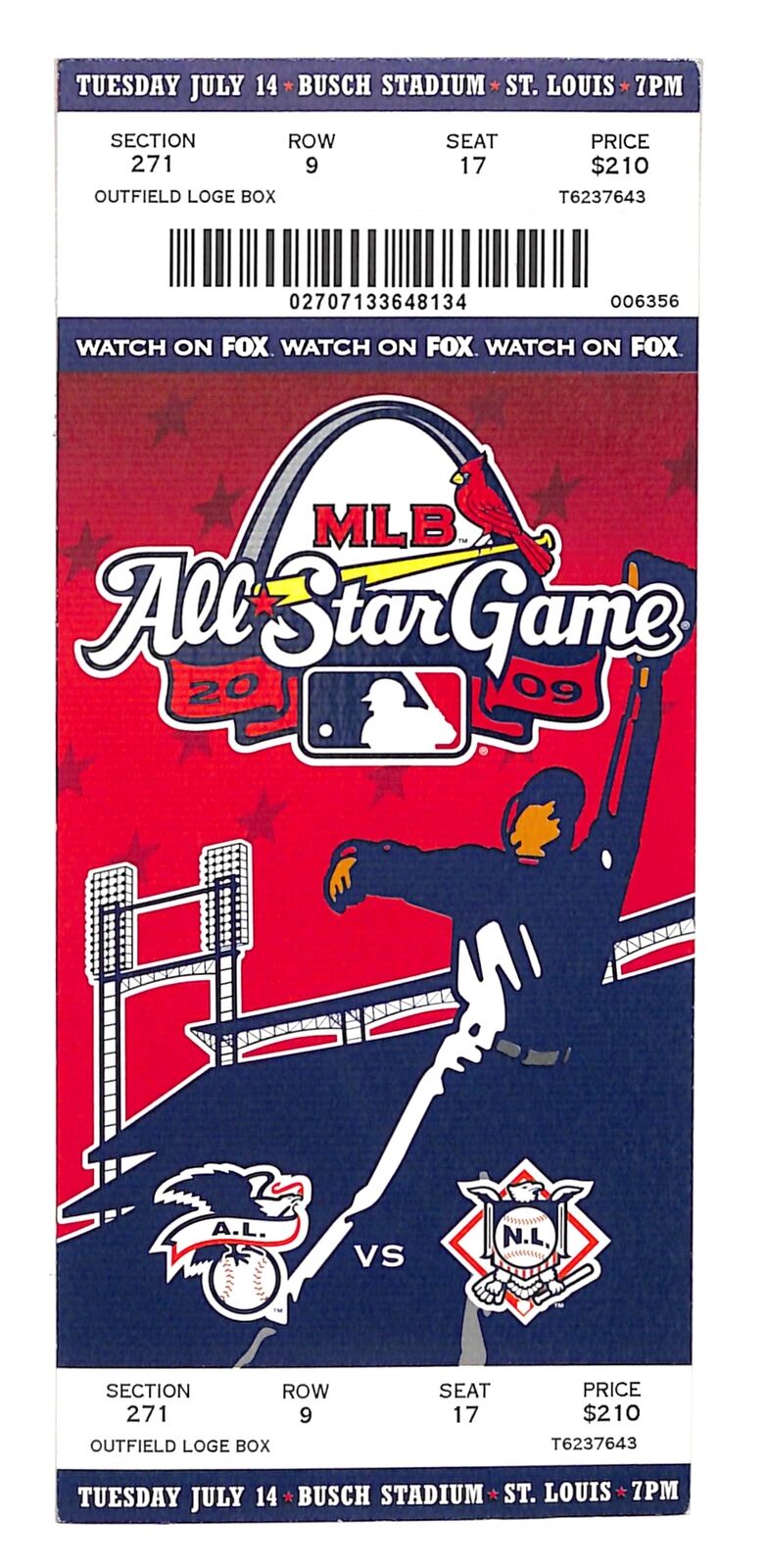 2009 MLB All-Star Game Full Ticket Busch Stadium, St. Louis, MO 181219
