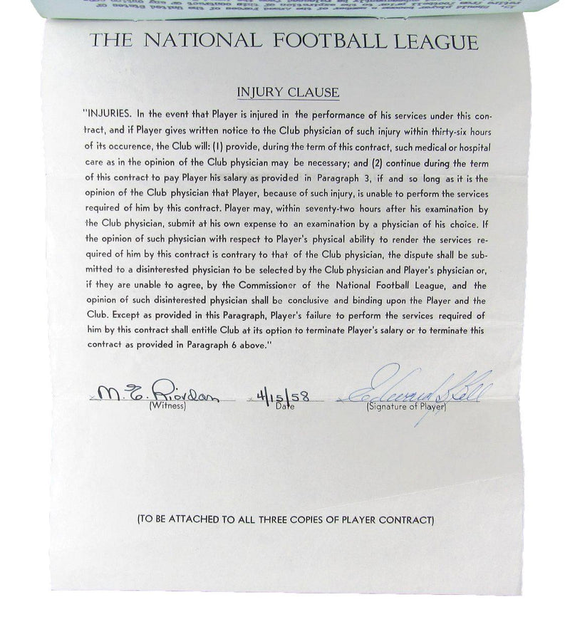 Bert Bell Philadelphia Eagles Signed/Autographed 1958 Contract JSA 160875