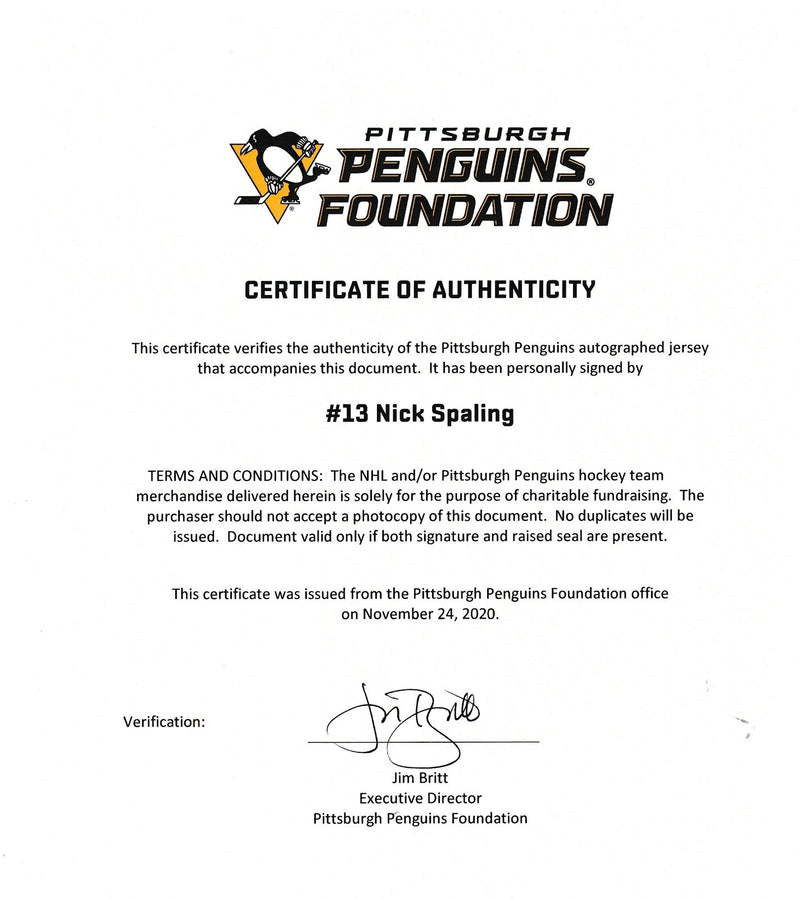 Nick Spaling Signed  Penguins Reebok HockeyAuthentic Team Jersey Penguins 163111