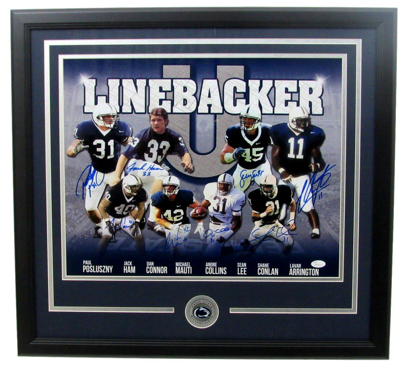 Penn State "Linebacker U" 16x20 Framed Photo Autographed by 8 (Lee, Posluszny, Connor, Ham, etc.)