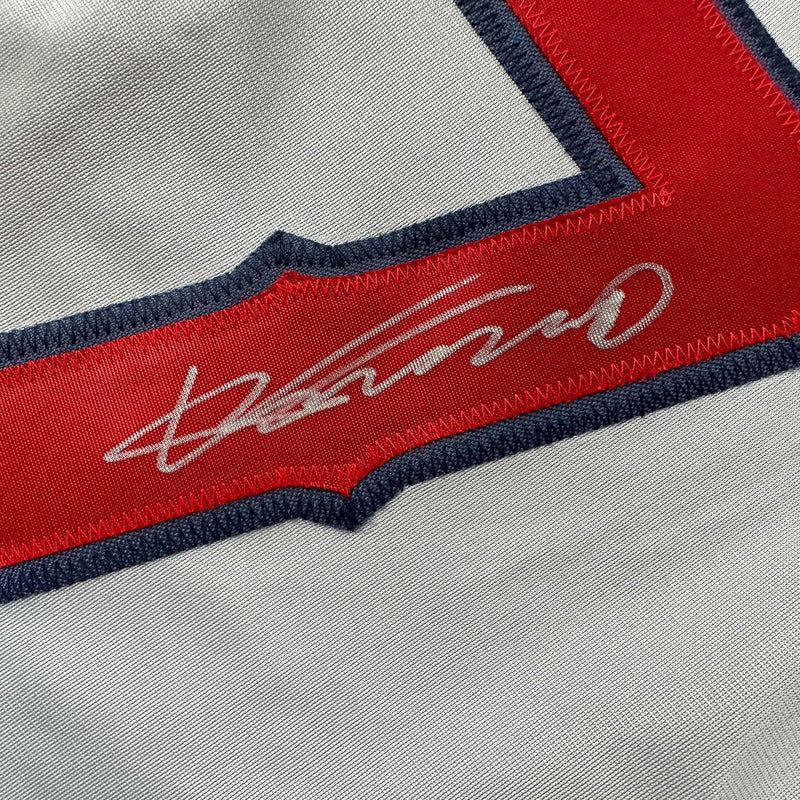 Framed Autographed/Signed Vladimir Vlad 35x39 Guerrero Los Angeles LA Anaheim Grey Baseball Jersey Beckett BAS COA