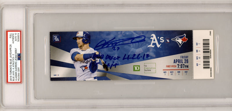 Vladimir Guerrero Jr. Signed MLB Debut & First Hit Full Ticket 2 Ins PSA 10 Auto