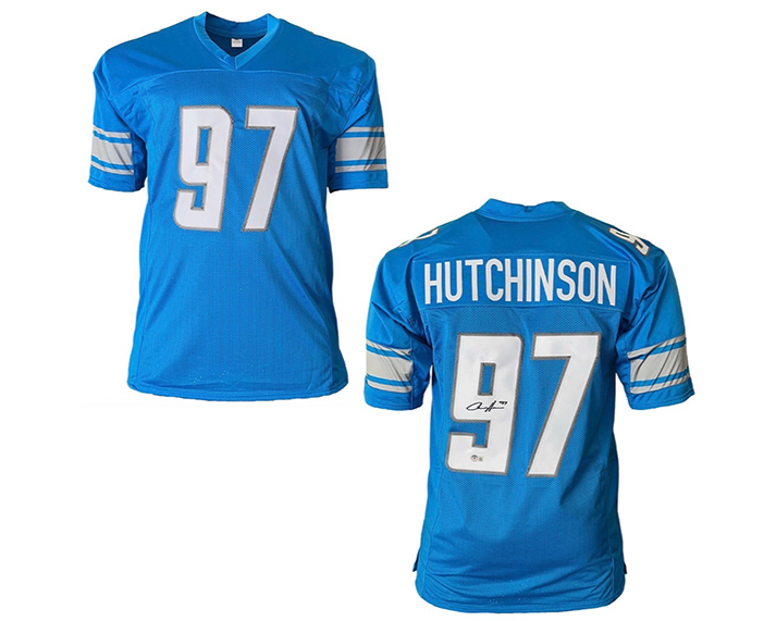 Aidan Hutchinson Signed Detroit Blue Football Jersey (Beckett)