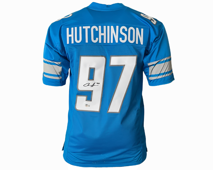 Aidan Hutchinson Signed Detroit Blue Football Jersey (Beckett)