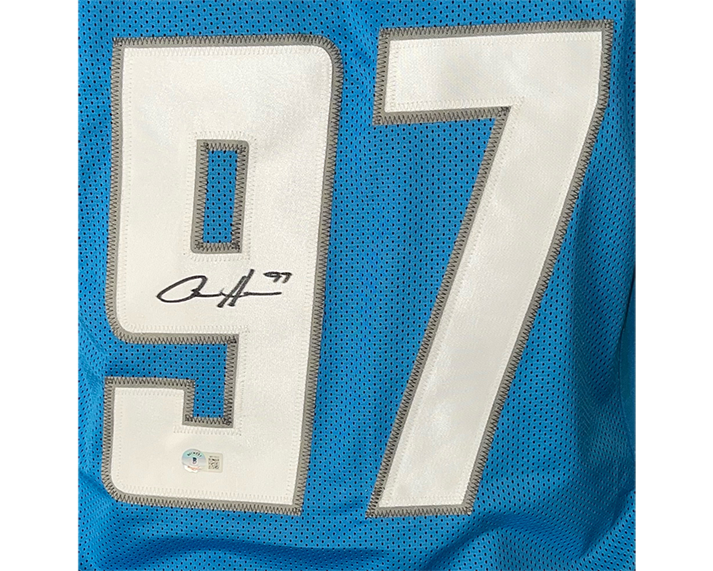 Aidan Hutchinson Signed Detroit Blue Football Jersey (Beckett)