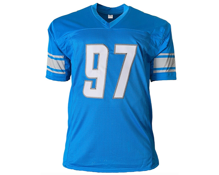 Aidan Hutchinson Signed Detroit Blue Football Jersey (Beckett)
