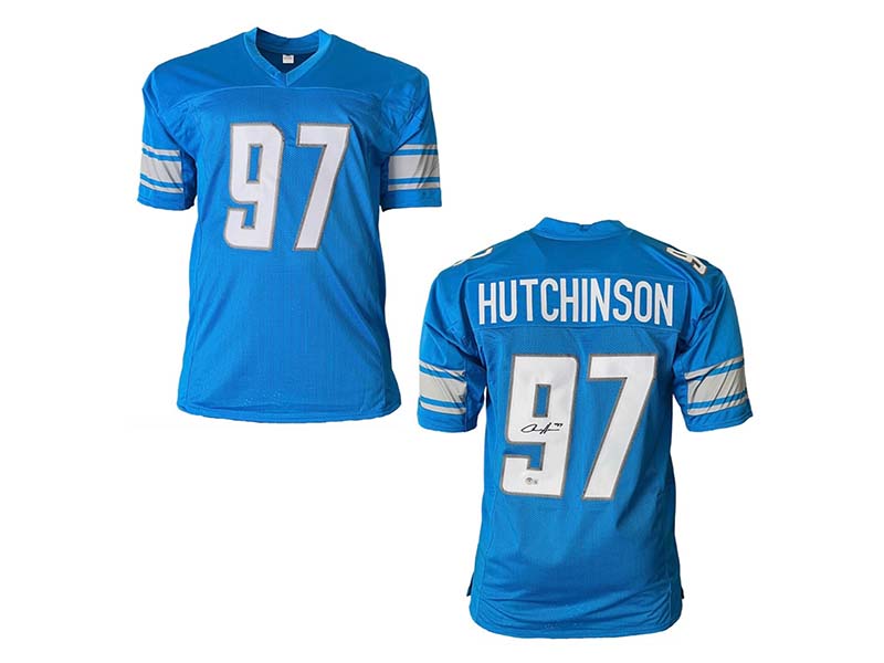 Aidan Hutchinson Signed Custom Blue Football Jersey (Beckett)