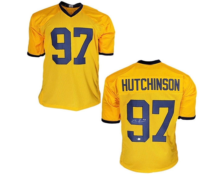 Aidan Hutchinson Signed Custom College Yellow Football Jersey Beckett