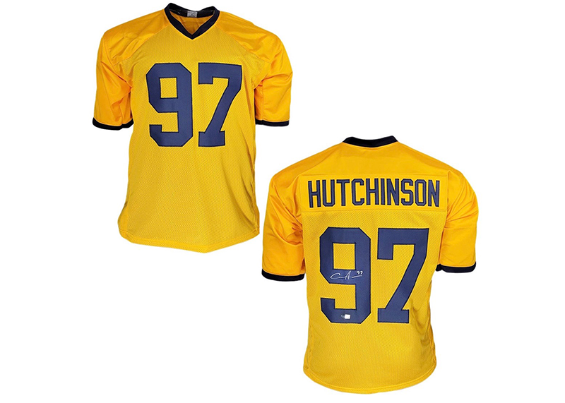 Aidan Hutchinson Signed Custom College Yellow Football Jersey Beckett