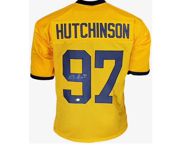 Aidan Hutchinson Signed Custom College Yellow Football Jersey Beckett