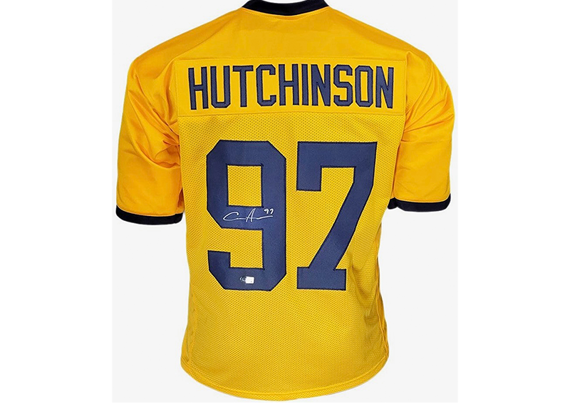 Aidan Hutchinson Signed Custom College Yellow Football Jersey Beckett