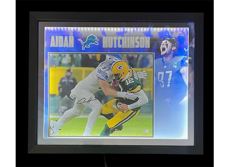 Aidan Hutchinson Signed Detroit Lions 3D Frame Photo LED Lights 33x27  Beckett