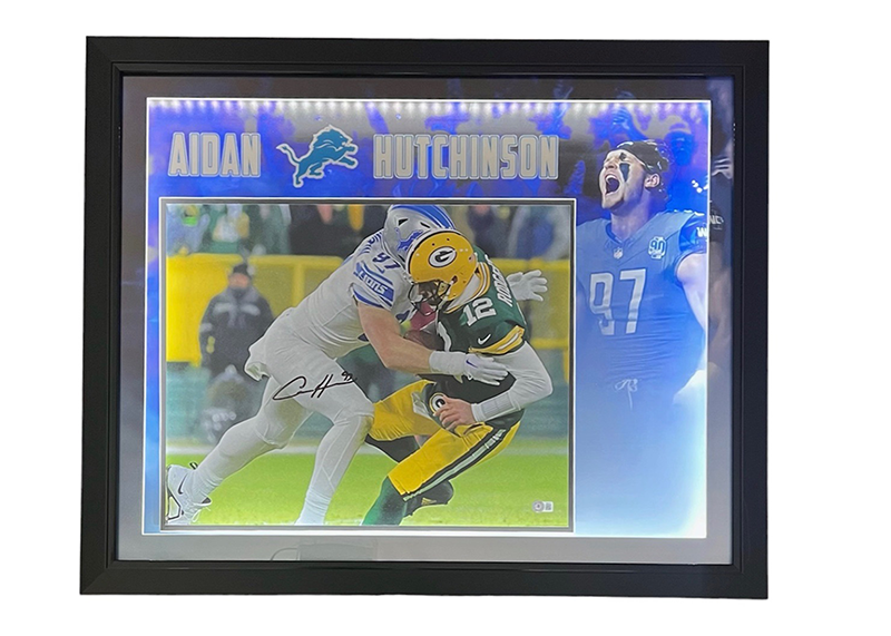 Aidan Hutchinson Signed Detroit Lions 3D Frame Photo LED Lights 33x27  Beckett