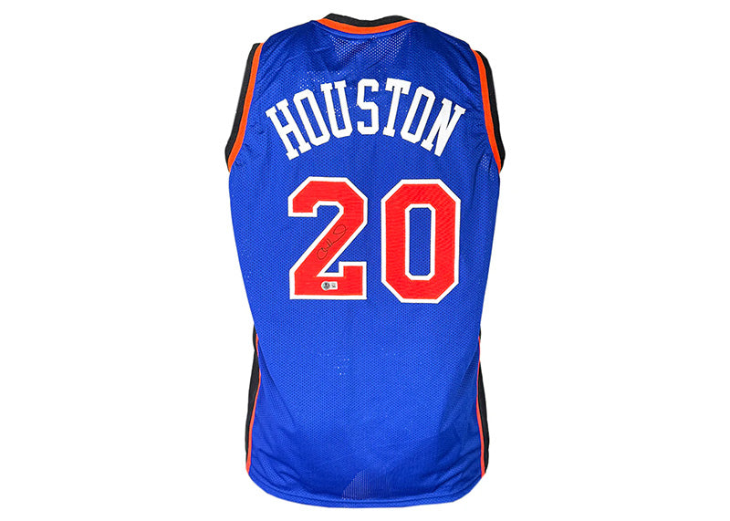 Alan Houston Signed New York Blue Basketball Jersey Beckett