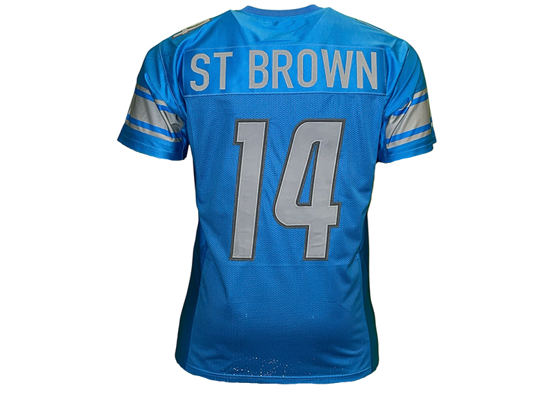 Amon-Ra St Brown Unsigned Detroit Blue Football Jersey