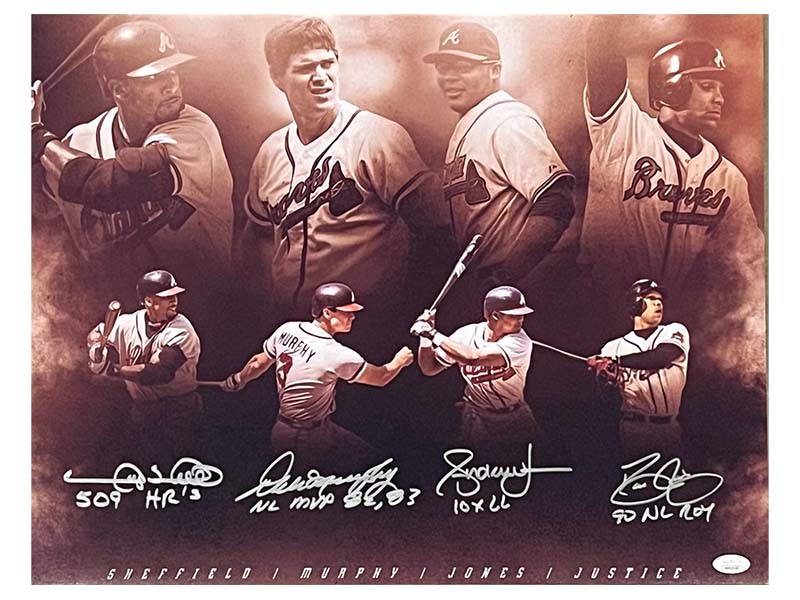 Dale Murphy, Dave justice, Andruw Jones & Gary Sheffield Signed 16x20 Photo JSA