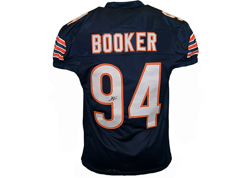 Austin Booker Signed Chicago Blue Football game Cut Jersey JSA
