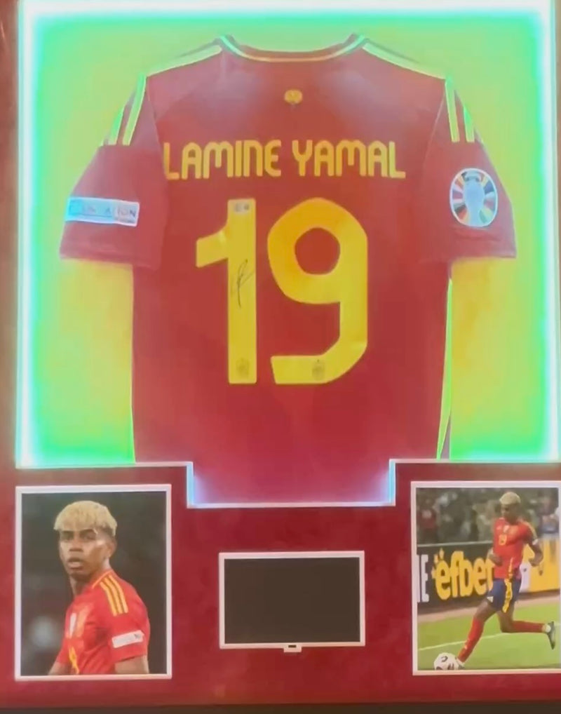 Lamine Yamal Signed Spain 34x42 Framed Jersey LED + Video TV Beckett