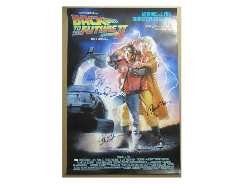 "Back to the Future II" Signed/Auto Michael J Fox Lloyd + 2 (4) 27x40 Poster JSA