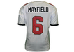 White sports jersey with 'Mayfield' and number '6' on a white background