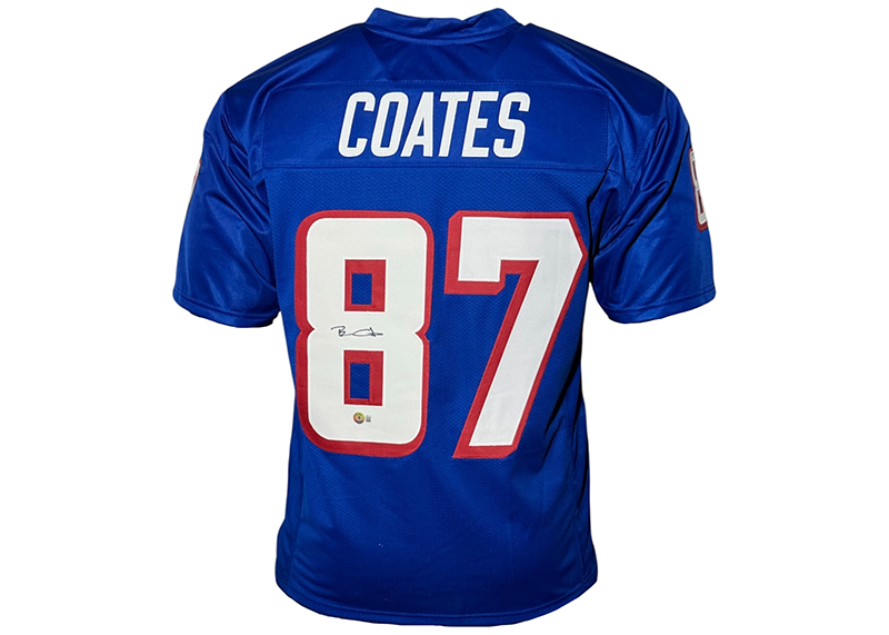 Ben Coates Signed New England Blue Football Jersey Beckett