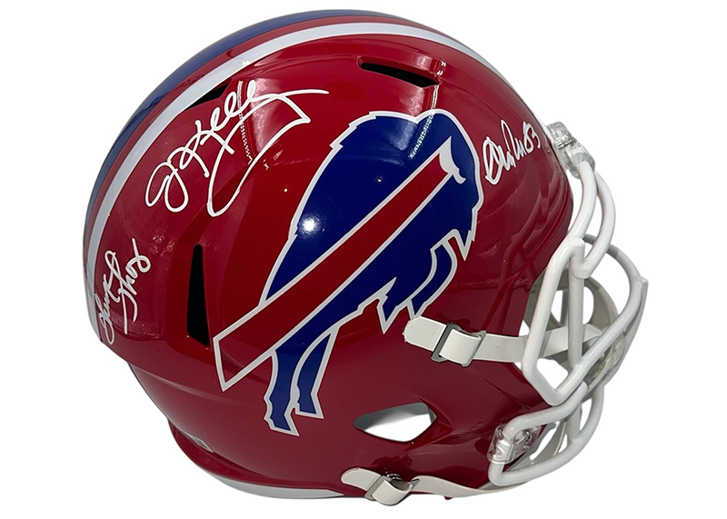 Bills Triplets Signed Buffalo Bills TB 87-01 Speed Full Size Football Helmet Beckett