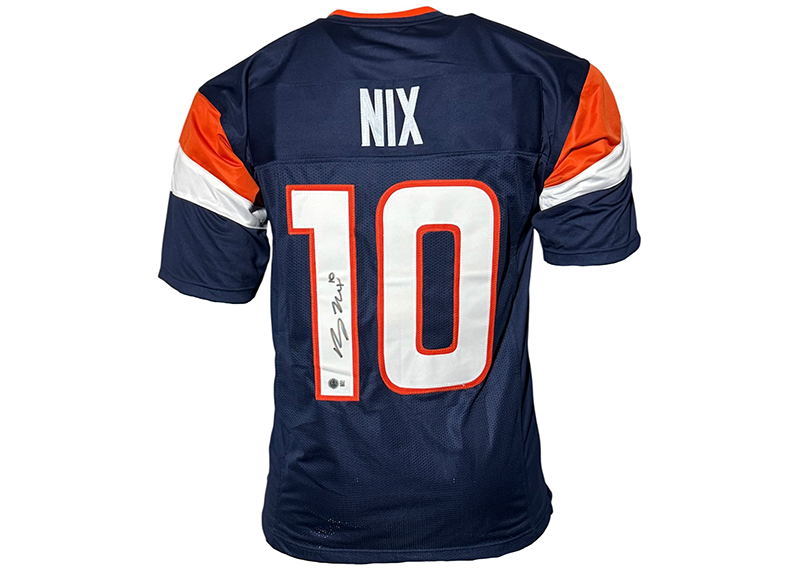 Bo Nix Signed Denver Blue Football Jersey Beckett