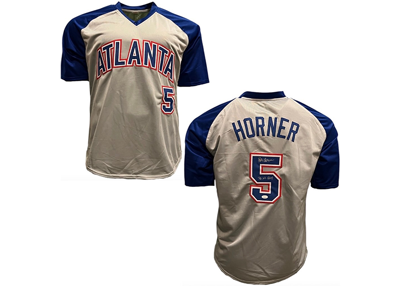 Bob Horner Signed Atlanta Grey Throwback Baseball Jersey (JSA) With Inscription