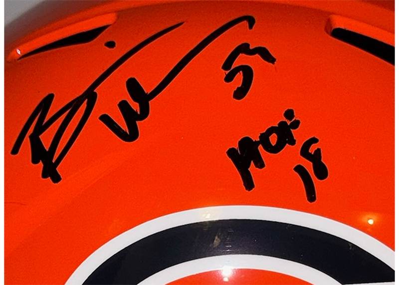 Brian Urlacher Signed Chicago Bears ALT Mini Helmet Beckett HOF Inscription