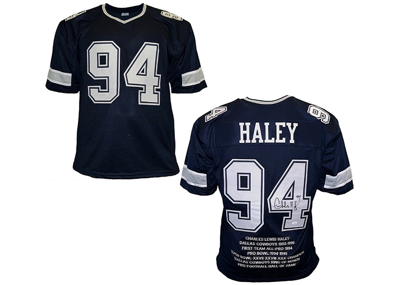 Charles Haley Signed Custom Blue Stats Jersey JSA