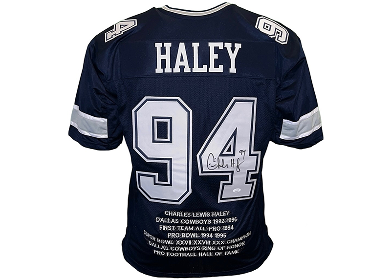 Charles Haley Signed Custom Blue Stats Jersey JSA