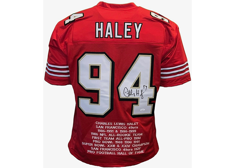 Charles Haley Signed Custom Red Stats Jersey JSA