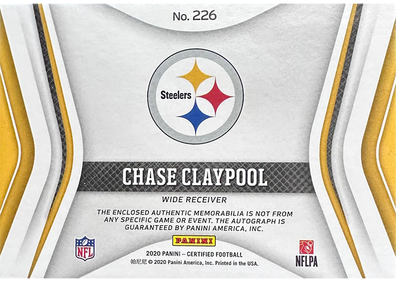 Chase Claypool 2020 Panini Certified - Freshman Fabric Mirror Signatures #280